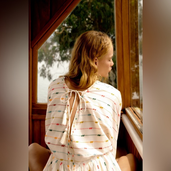 Zara Multi Colored Dotted Mesh Mini Dress XS - Picture 7 of 15